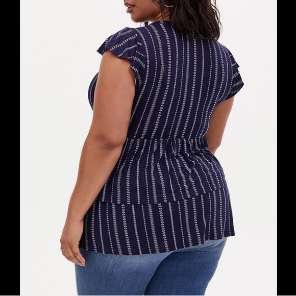 TORRID NAVY WHITE BUTTON FRONT LAYERED BABYDOLL SOFT TOP - Picture 2 of 6